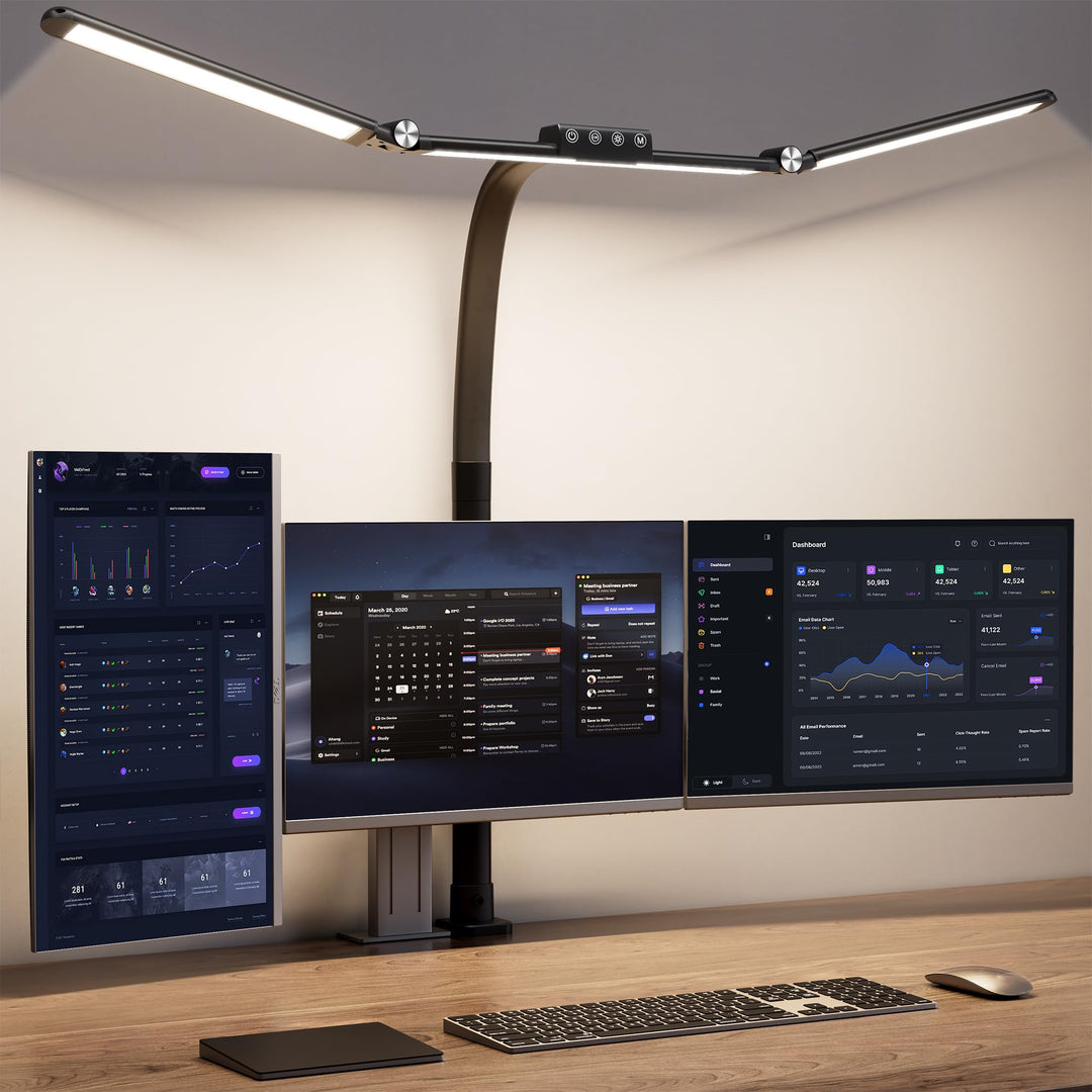 Norvo | Store skrivebordslamper for hjemmekontor, 39,3'' arkitektskrivebordslampe med klem, 24w ultralyse LED skrivebordslampe med trinnløs dimming øye-vennlig