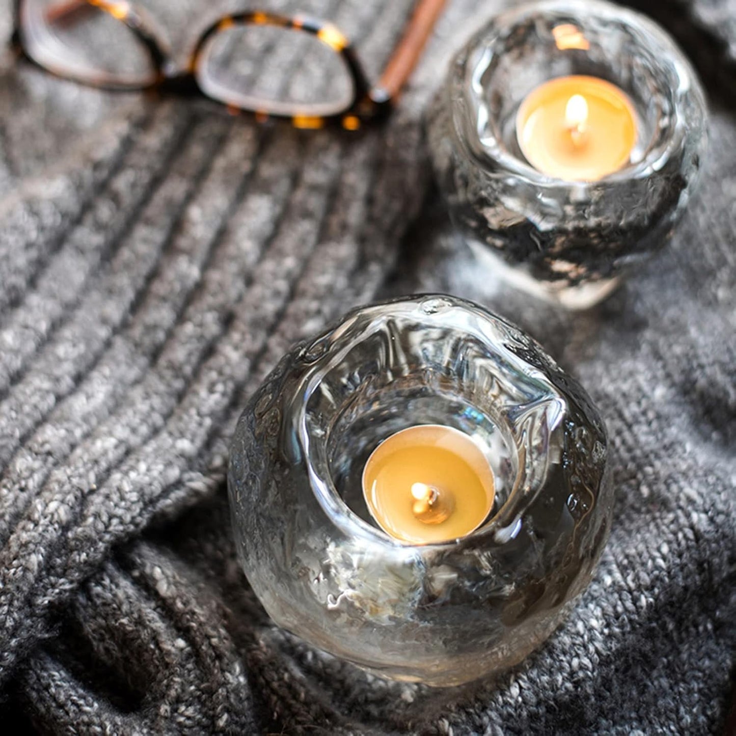 Norvo | Glass Tealight Holder – Dekorativt Lysestake laget av Klart Glass for Koselig Belysning