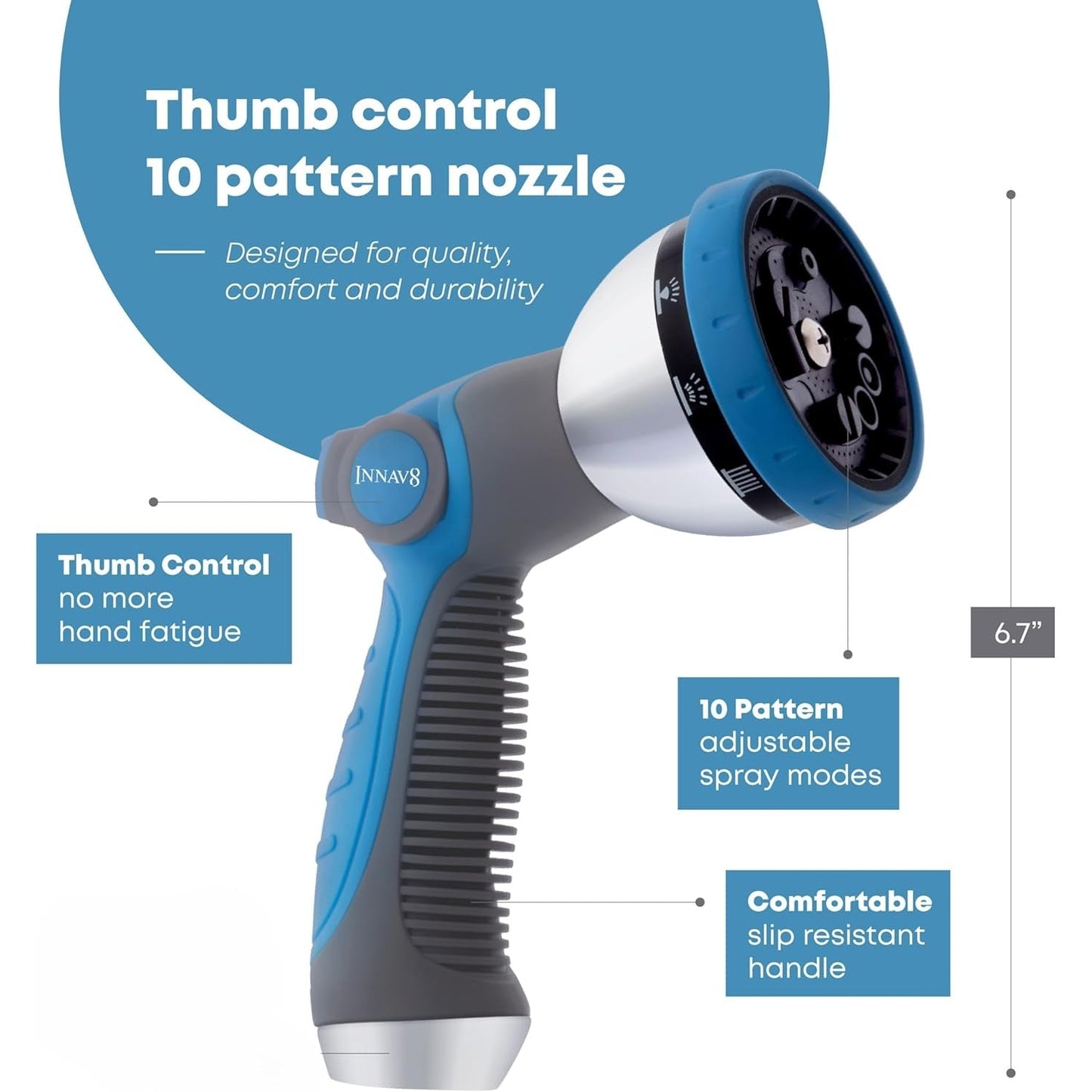 Norvo | UltraFlow Slangedyse | 10-Mønster Høyttrykks Spraydysse for Hage