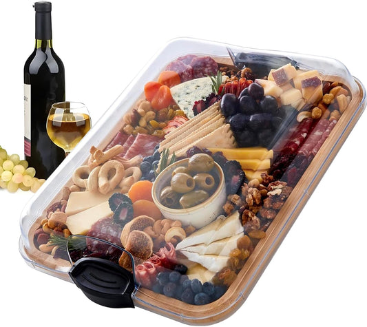 Norvo | Bambus Charcuterie Serveringsbrett med Låsemekanisme og Klarlokk – Savorya