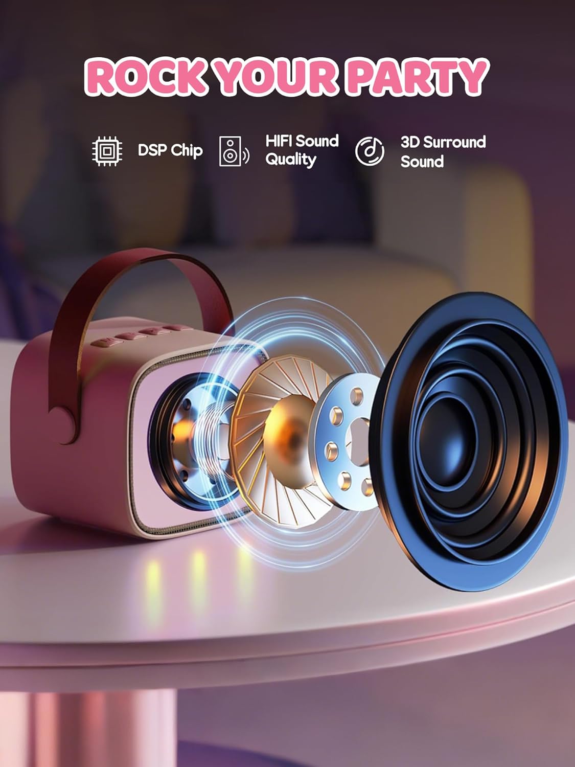 Norvo | Bærbar Mini Karaoke-maskin med Bluetooth-høyttaler og 2 trådløse mikrofoner – Veylo