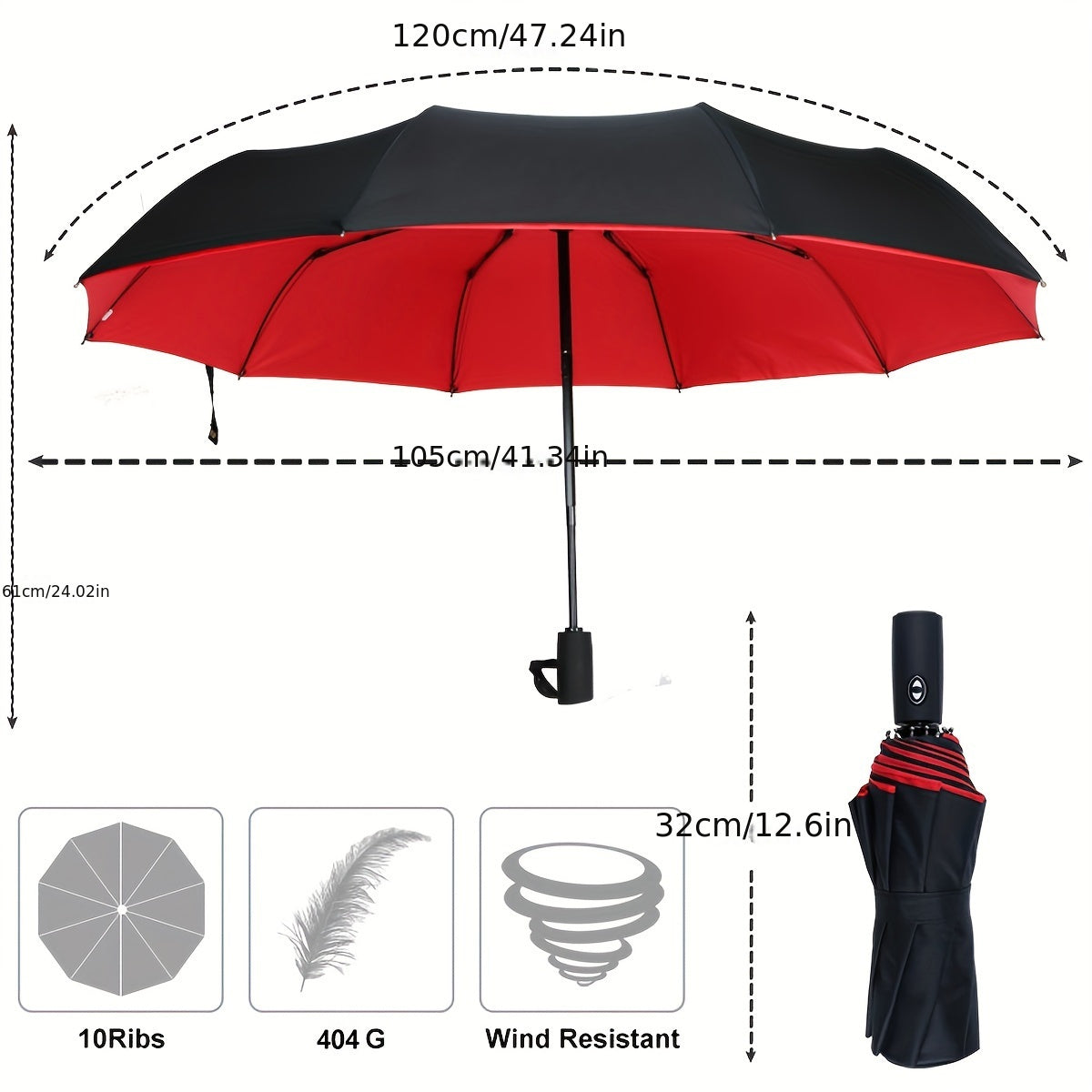Norvo | Vindtetts reiseregns umbrellas - Robust 10-ribs ramme, Automatisk, Ekstra stort sammenleggbart design med UV-beskyttelse, Dobbelt bruk for solfylt og regnfullt vær
