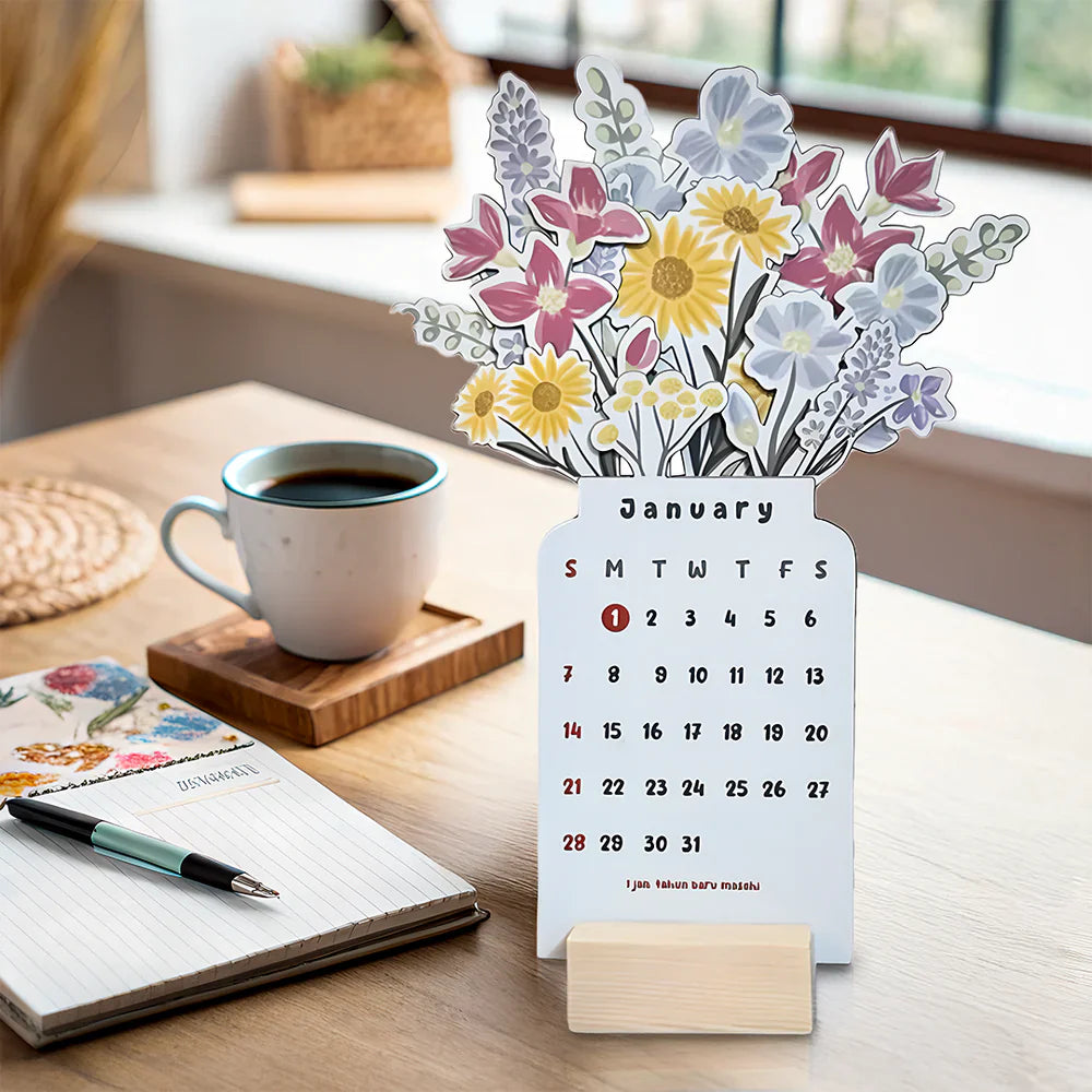Norvo | 2025 Bloomy Flowers Skrivebords kalender Dekorativ & Funksjonell Planlegger