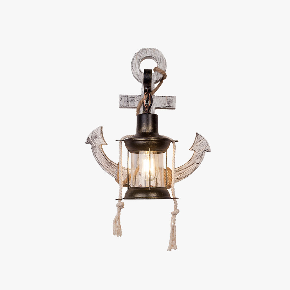 Norvo | Rustikk Tre Anker Vegglampe med Lantern