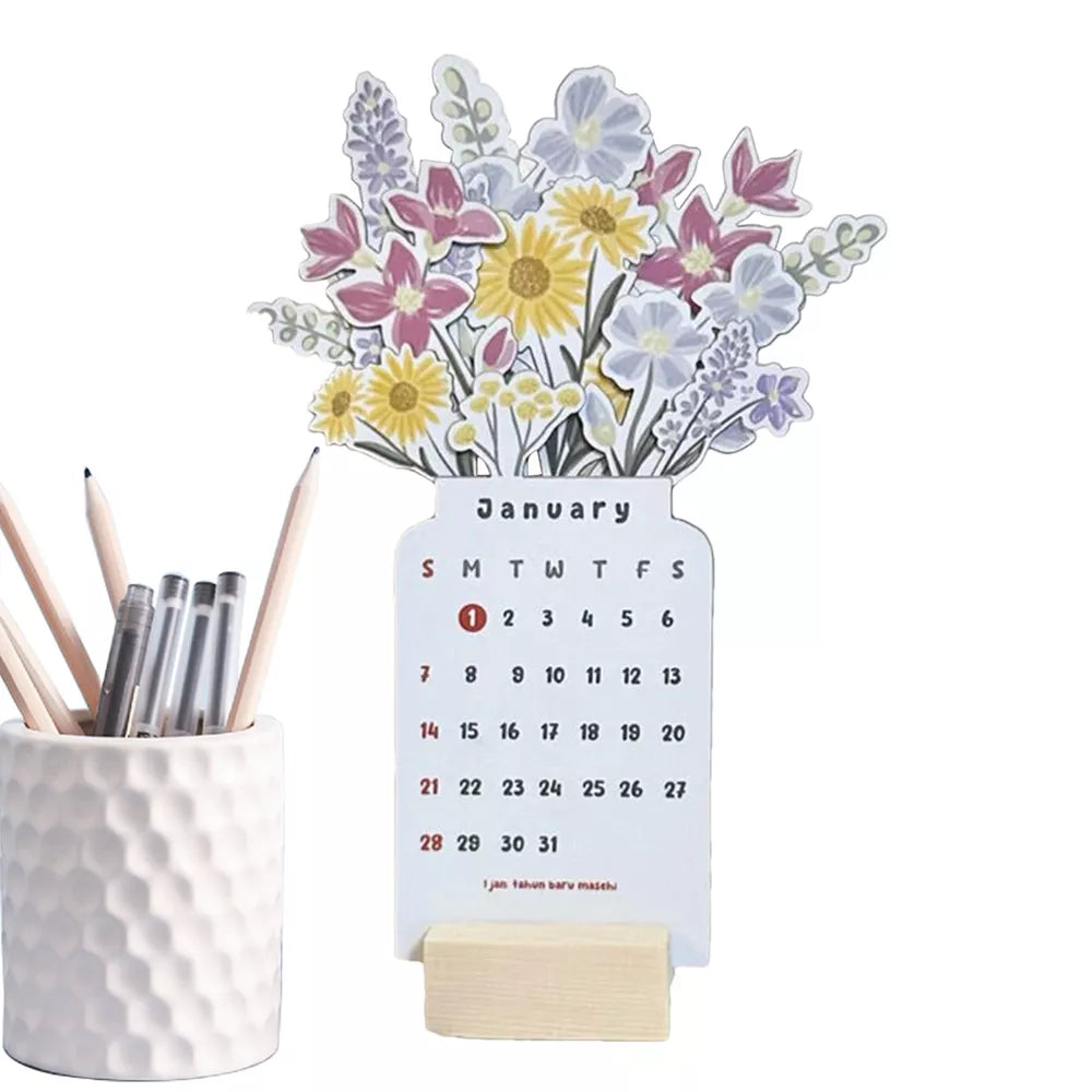 Norvo | 2025 Bloomy Flowers Skrivebords kalender Dekorativ & Funksjonell Planlegger