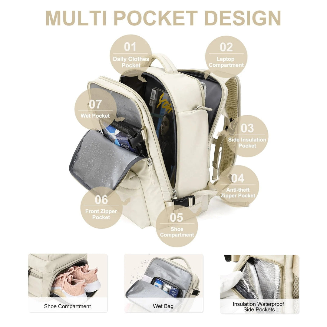 Norvo | Travelliva Kvinners Reise Ryggsekk 35 L | Vanntett & med USB-port | Tyverisikker & Skorom | For Fotturer, Daglig Bruk & Reise