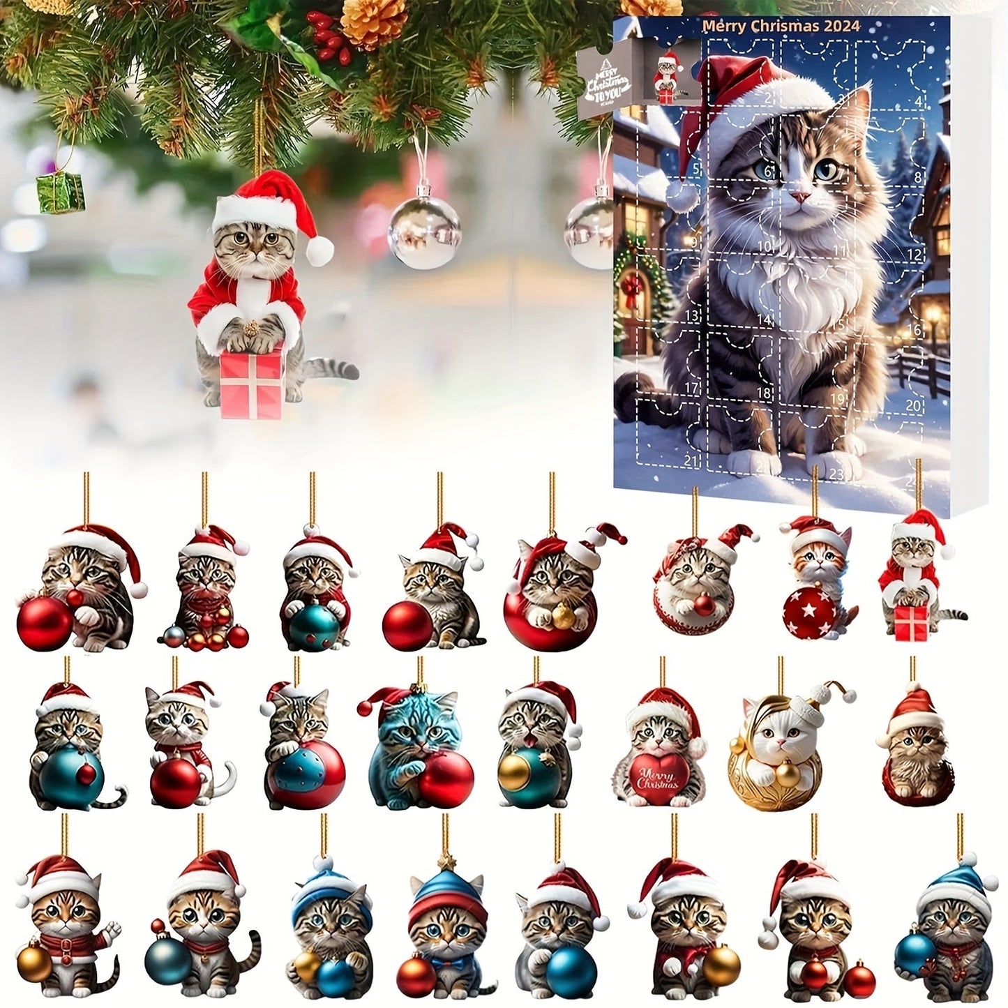Norvo | Vintage Cats Advent Calendar – 24-dels julekalender med akrylhengelapper