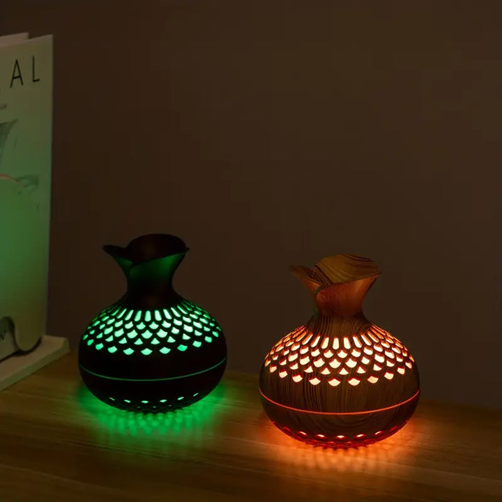 Norvo | Aromaterapi luftfukter med LED – Diffuser i treutseende & nattlys