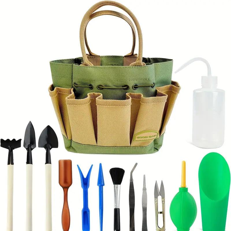 Norvo | Planturo Mini Hageverktøy Sett | 13-delt | For bonsai, sukkulenter & stueplanter | Med organisert bag