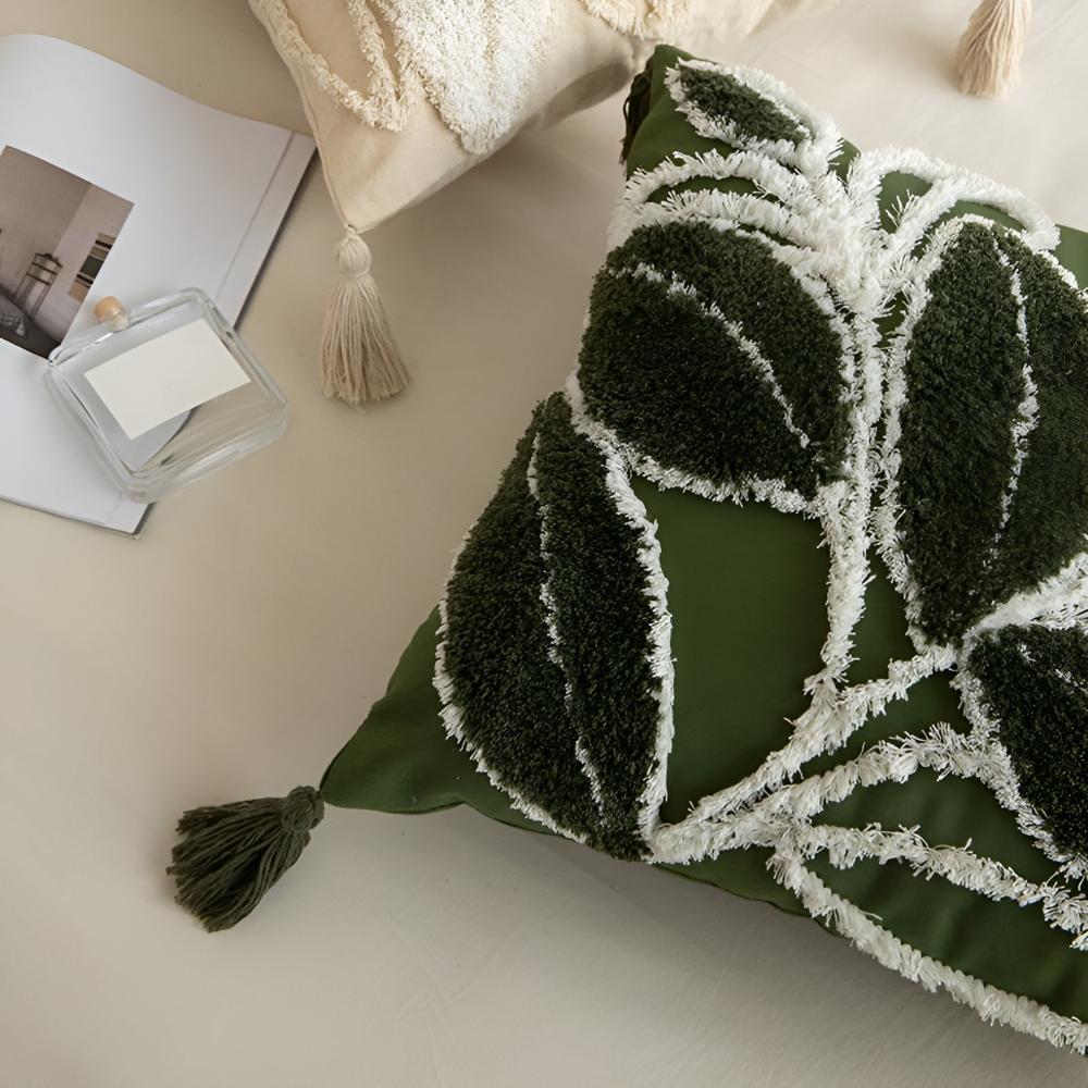 Norvo | Plush Leaf With Tassel Cushion Cover