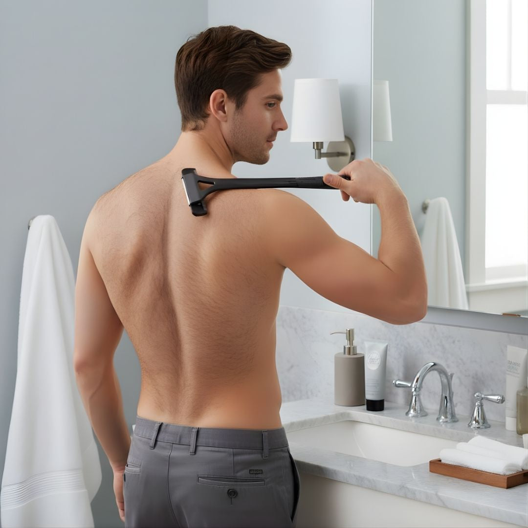 Ekstra-lang håndtak rekkevidde – Skarpe rustfrie blader – Jevn smertefri barbering – Uanstrengt DIY grooming for menn Norvo