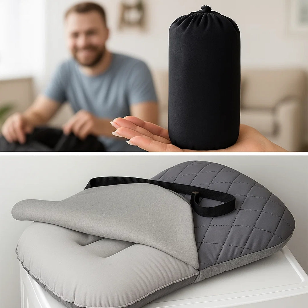 Ergonomisk nakke støtte – Oppblåsbar og lett – Lindrer nakkesmerter – Kompakt for fly og tog Norvo