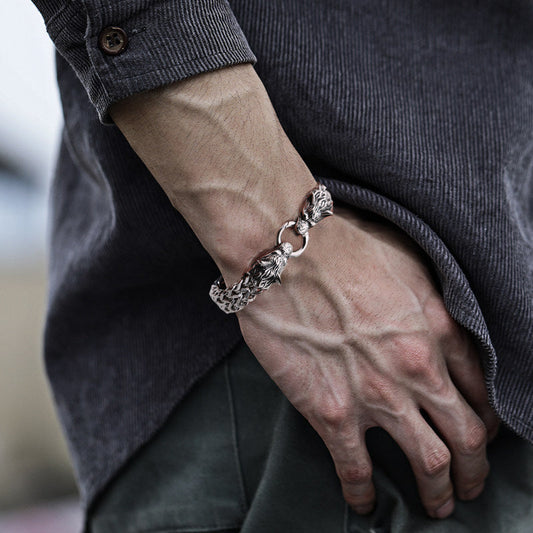 Norvo | Viking Rustfritt Stål Dobbel Ulvehode Fenris Armbånd