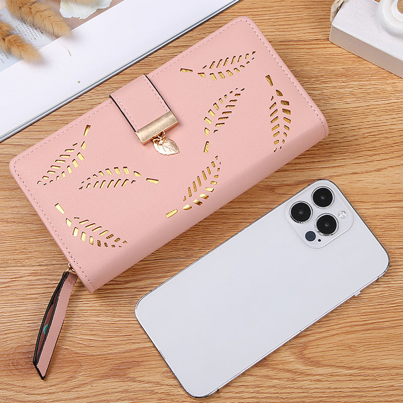 Norvo | Lang lommebok for kvinner med blader mønster