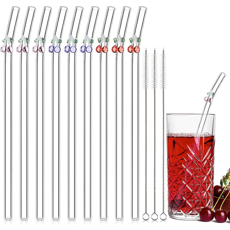 6 PCS Gjenbrukbare Farget Glass Strå med Rengjøringsbørste | Norvo