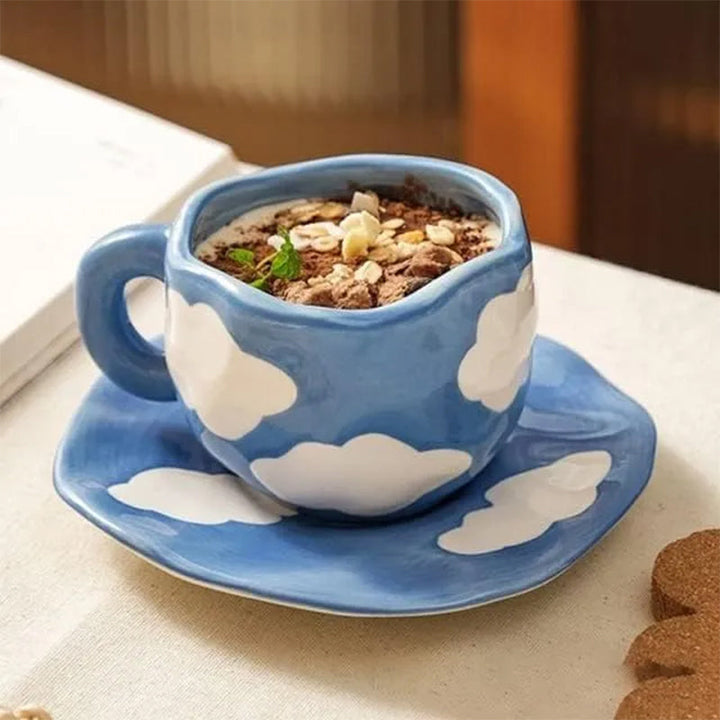 Håndmalt kreativ kaffekopp, keramisk tekopp og fatsett | Norvo