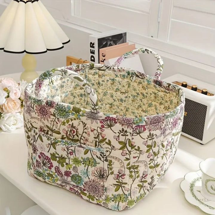 Norvo | Floral Canvas Oppbevaringskurv for Hjemmeorganisering