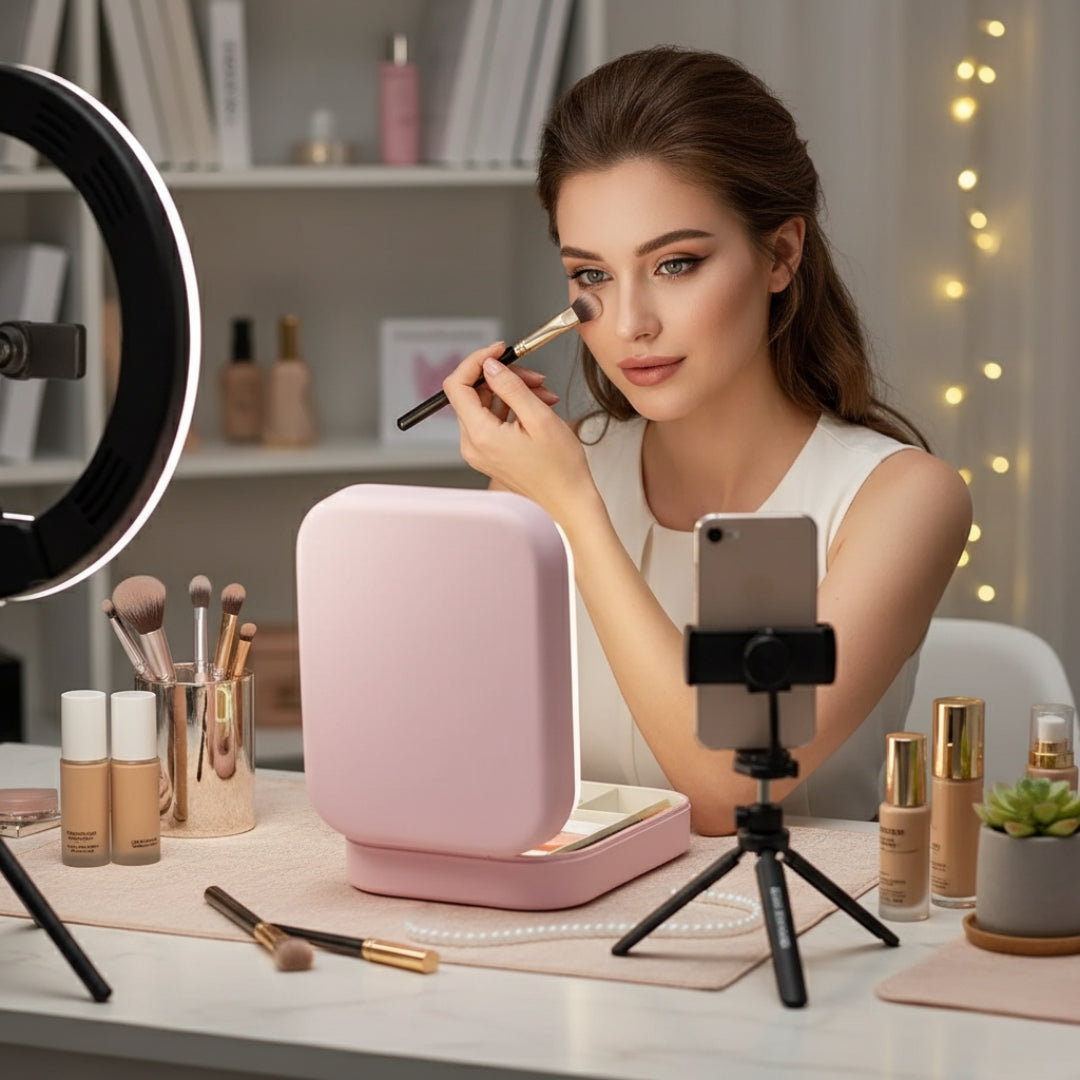 LED Lyskilde Speil – Justerbar Vinkel – Organisator for Skjønnhetselskere – Sterk Belysning for Utenfeil Utseende Norvo