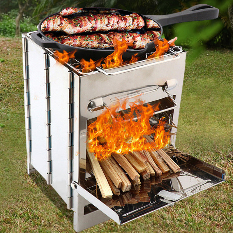 Norvo | Utendørs sammenleggbart vedovn mini rustfritt stål grill camping piknik