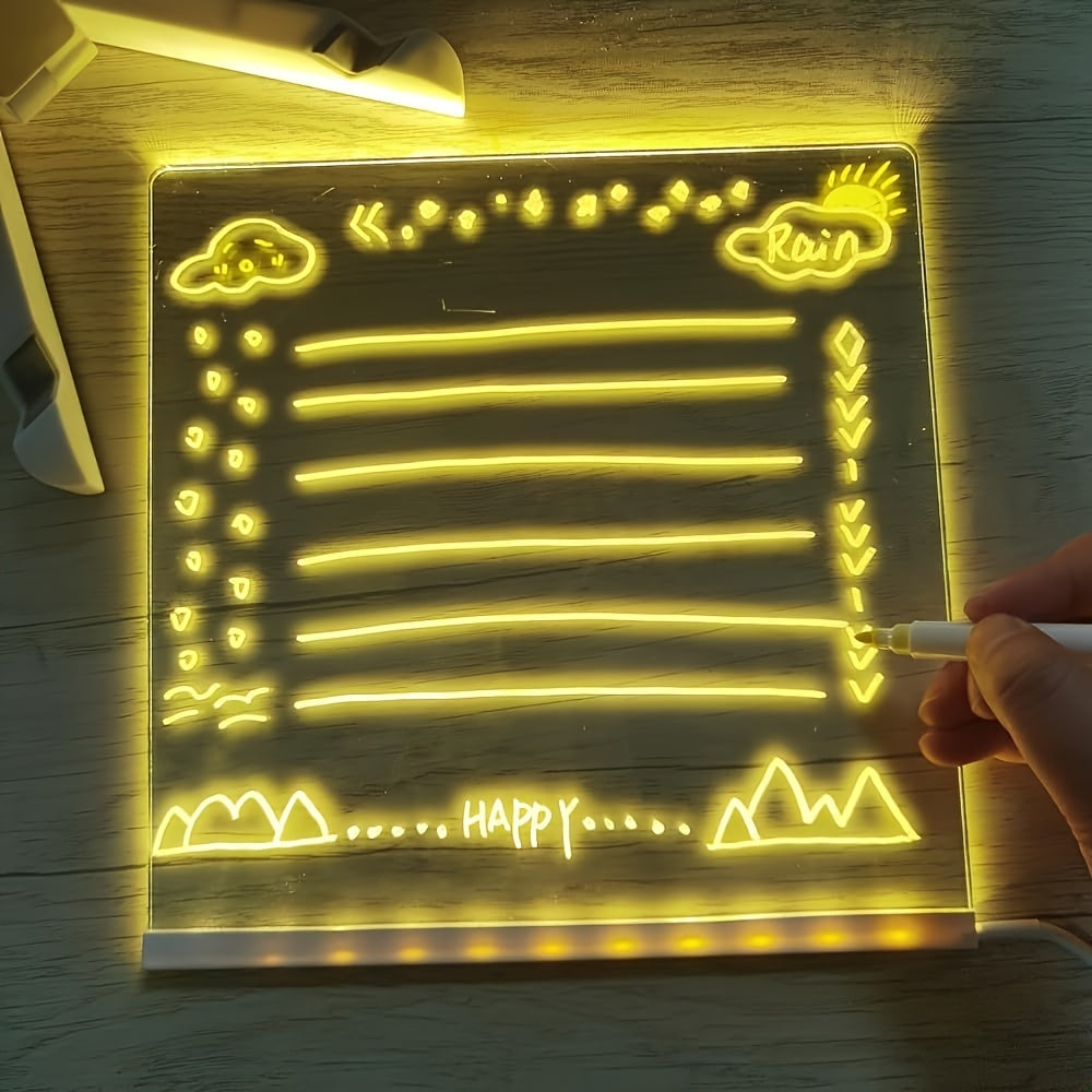 Norvo | USB LED Notatbrett med 12 Fargede Penner - Lys Meldingsbrett for Kontor & Hjem