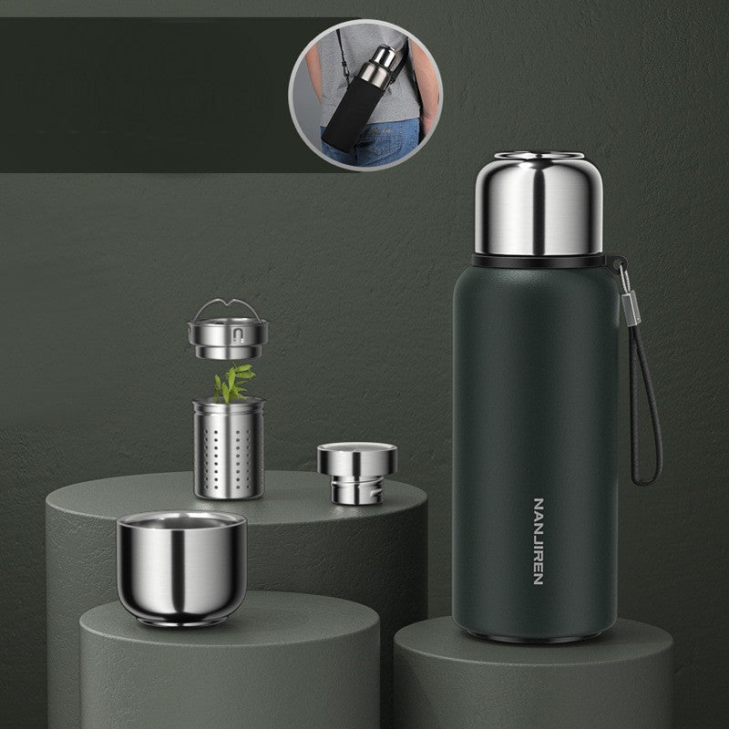 Norvo | Isolert Termos Vannflaske, med Tefilter & Bred Munnåpning, for Kaffe, Te & Kald Drikke