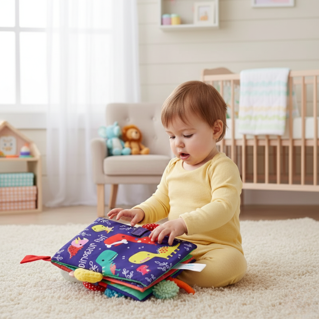 Norvo | Myk babyklutbok med dyresvansker og lydbånd for tidlig læring og lek