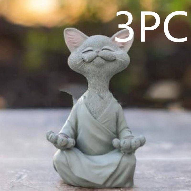 Norvo | Lekker svart Buddha katt figur meditasjon yoga samleobjekt glad katt dekor hjem hagedekorasjon hageornament