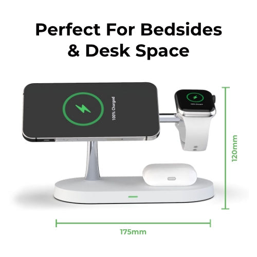 Norvo | 4-i-1 Trådløs Ladestasjon - Magnetisk Qi-lader for Telefon, Klokke & Ørepropper
