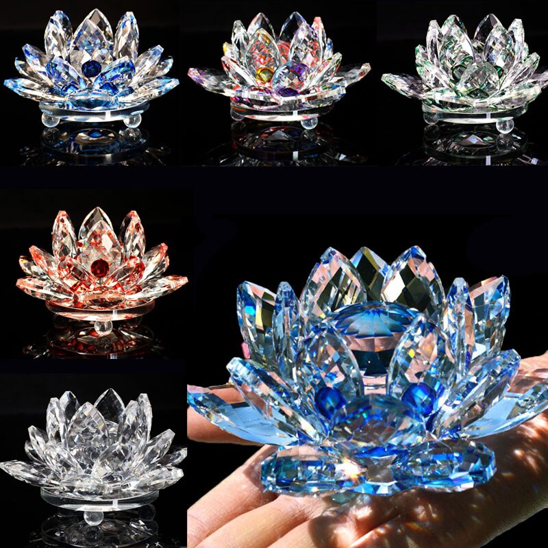 Norvo | 80Mm Kvarts Krystaller Lotusblomst Håndverk Glass Fengshui Ornamenter Helbredende Krystaller Hjem Fest Wicca Dekorasjon Yoga Gaver Suvenir