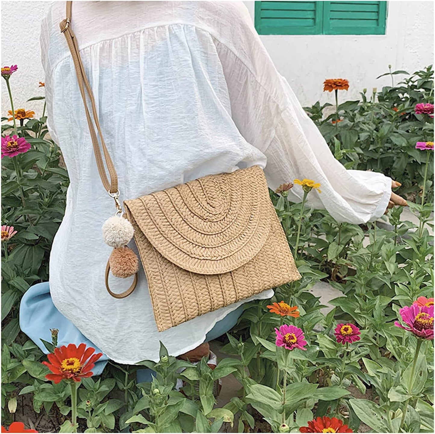 Norvo | Straw Crossbody Bag Sommer Woven Shoulder Purse