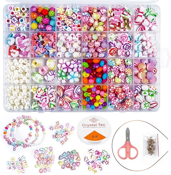 DIY Perle Håndverk Smykke Lage Sett for Jenter - Kreativ Perle Sett for Armbånd, Ringer og Halskjeder