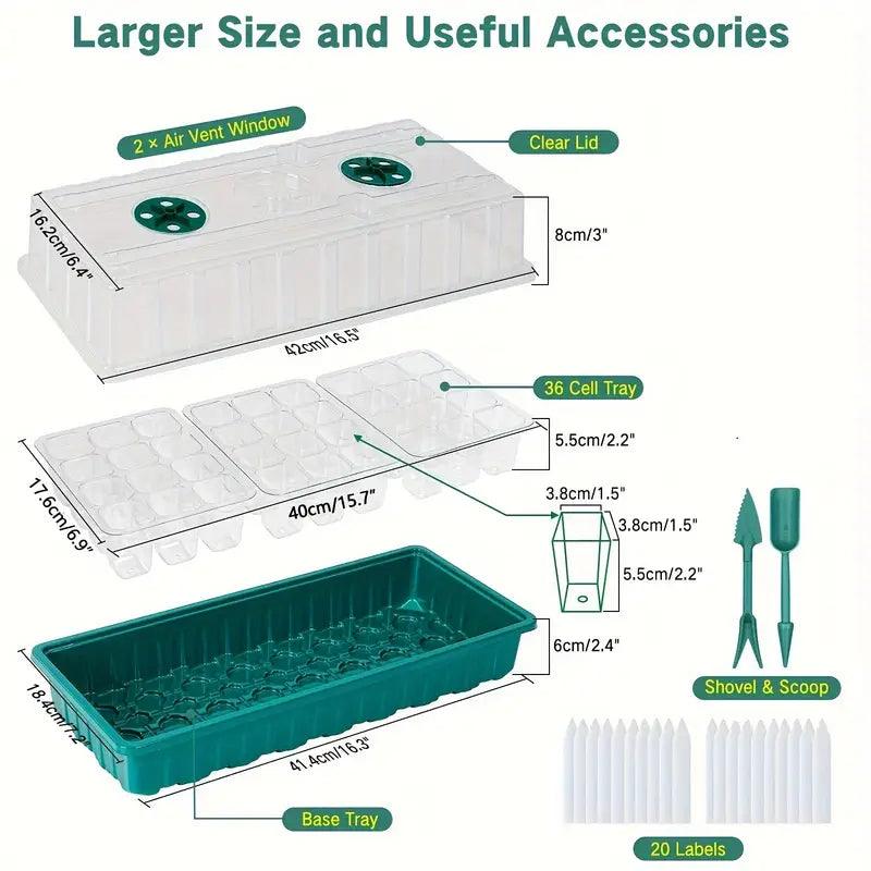 Norvo | Growmida Innendørs Vekstsett | Med LED Plantebelysning & Justerbart Fuktighetsdeksel | 36-Celle Spire Stasjon | Inkl. Tilbehør