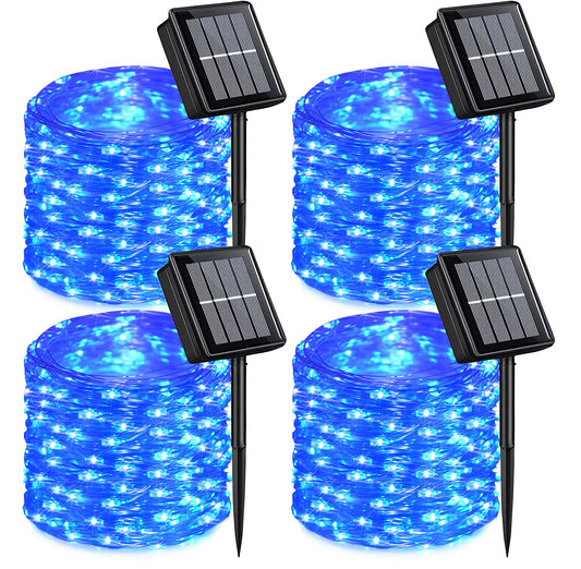 Norvo | Qitong Blå Solsikker Lys 4 Pakke, 10M 100 Led Vanntette Lysremsor For Utendørs Dekor