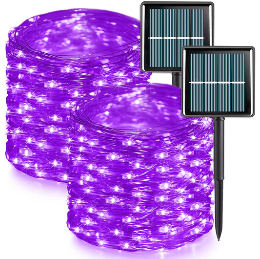 Norvo | Qitong 2 Pakke Lilla Solcelle Julelys, 66Ft 200 Led Vanntette Fe-lys, 8 Moduser