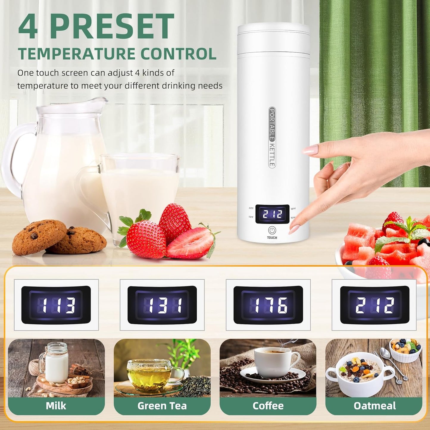 Norvo | Bærbar elektrisk reisekjele | Kompakt rustfritt stål smartkettle med LCD