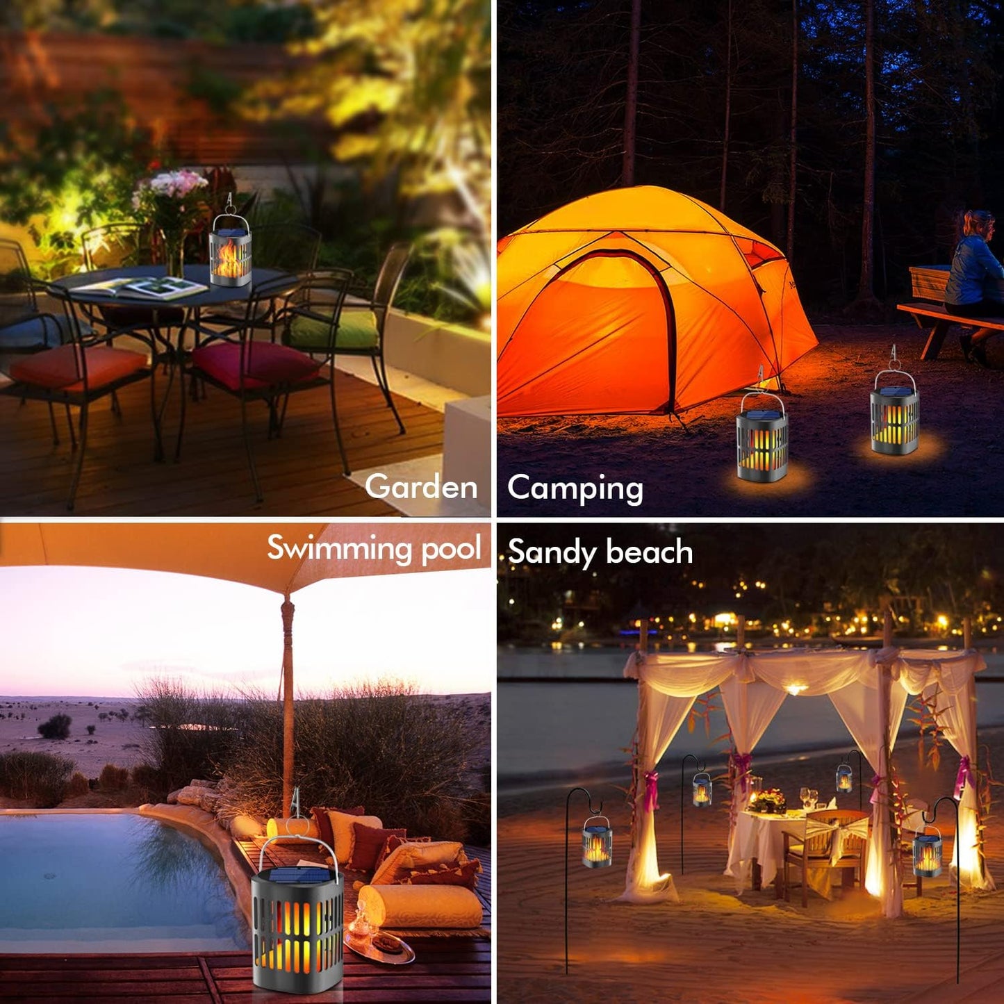 Norvo | Solar LED Flamme Lantern – Dekorativ utendørs belysning for hage og terrasse med hengemulighet