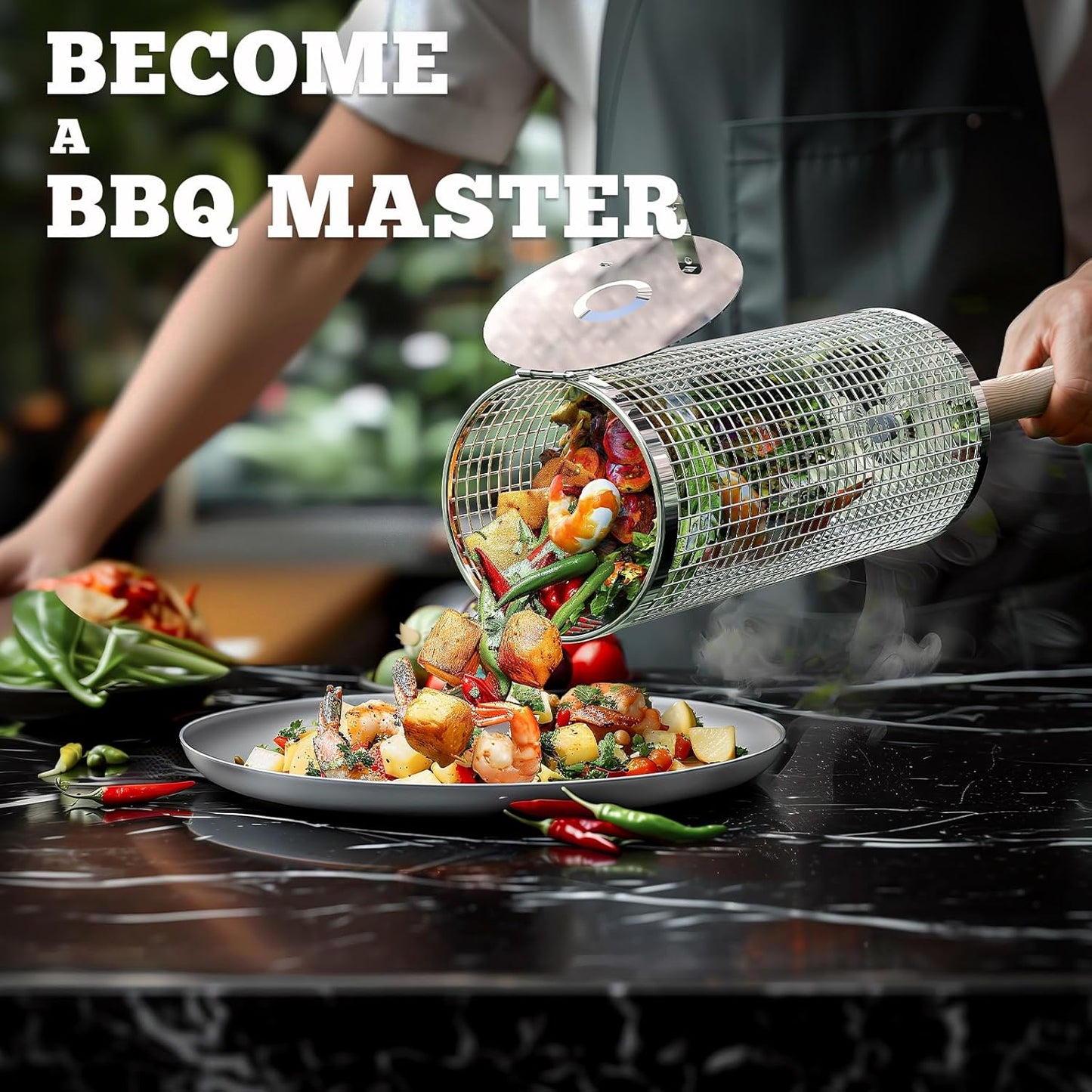 Norvo | Premium Grill Baskets | Rustfritt Stål BBQ Verktøy for Utendørs Matlaging