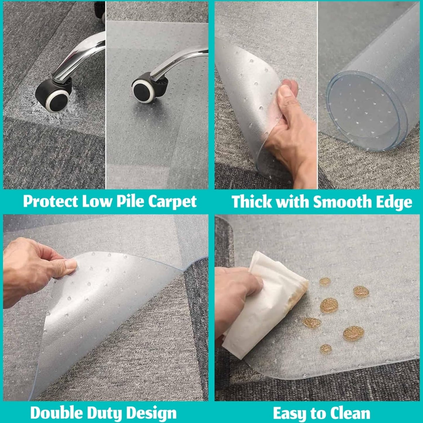 Frendorf | Klar PVC Kontorstolpledd for Lav-Pile Teppegulv – 120×90 cm Beskytter – Myrida