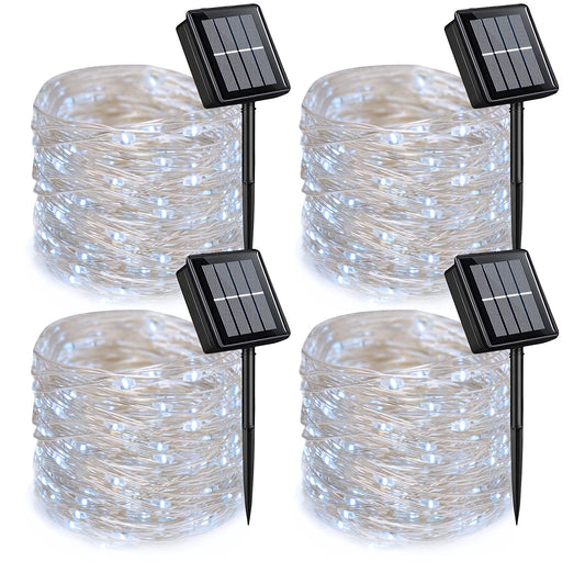 Norvo | Qitong 4 Pakke Hvite Solcelle Jullys, 10m 100 Led Vanntette Fe Lys