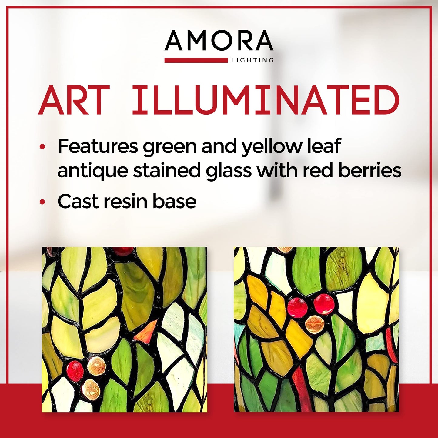 Norvo | Amora Grønn Tiffany Accent Lampe - Floral Leaf Mosaic Bordlampe, 11” Dekorativ Skrivebordslys
