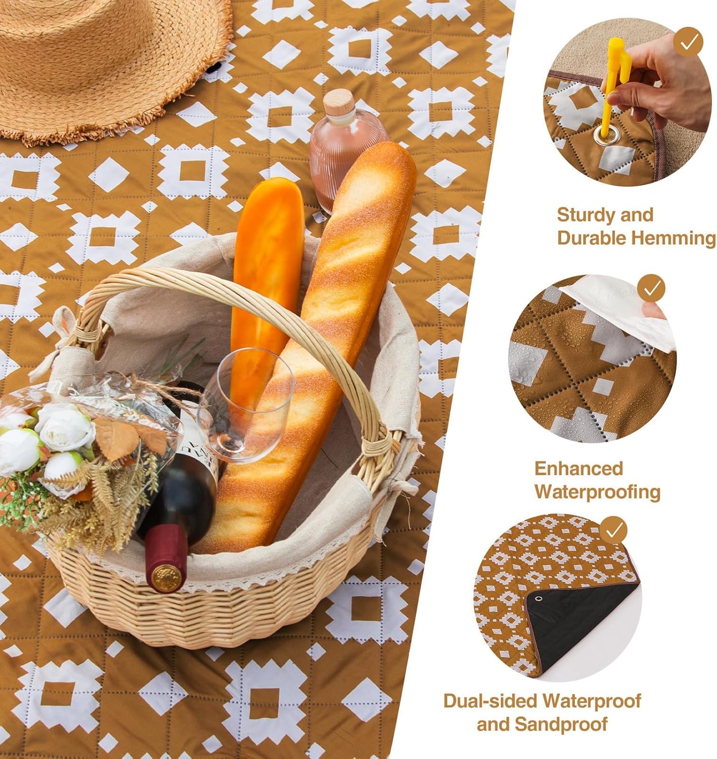 Norvo | Ekstra stor vanntett piknikteppe 200 × 200 cm med 3 lag – MeadowRest