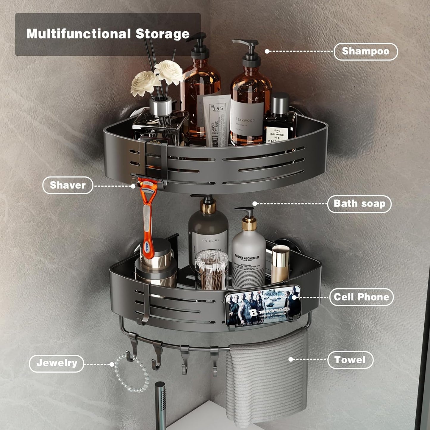 Norvo | CaddyCraft Trekantet Dusjorganisator | Maksimer plass med en stilfull, allsidig caddy