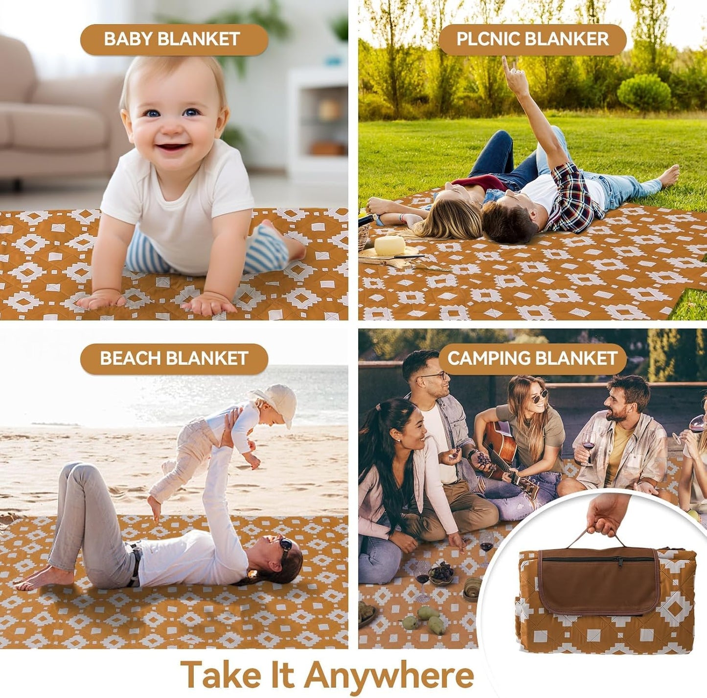 Norvo | Ekstra stor vanntett piknikteppe 200 × 200 cm med 3 lag – MeadowRest