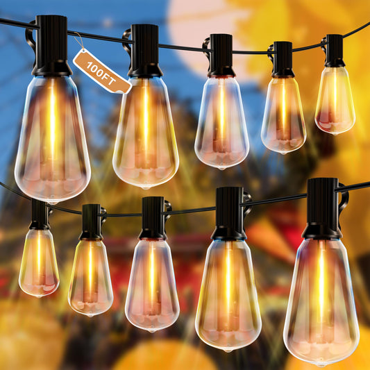 Norvo | Hslyt Utendørs Lyskjeder 100Ft Led Terrasselys Med 52 Knusfrie St38 Vintage Edison Lyspærer, Vanntette Ute Tilkoblede Hengelys For Bakgård Veranda Balkong Festhage Dekor
