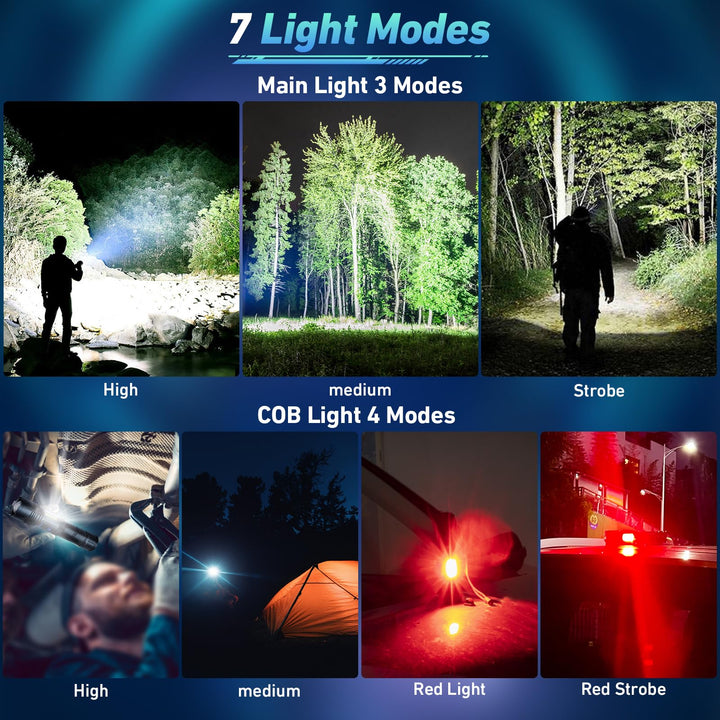 Norvo | Sknsl Oppladbar Led Lommelykt 990 000 Lumen, 7 Moduser, Ipx7 Vanntett For Camping & Nødsituasjoner