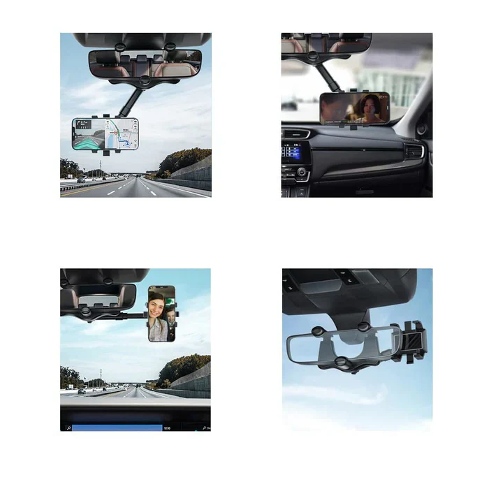 Norvo | Rotbar og uttrekkbar biltelefonholder - 360 graders bakspeil telefonholder