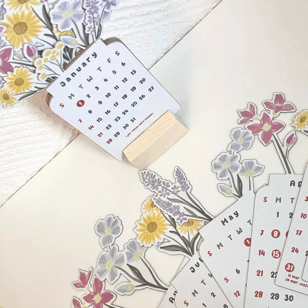 Norvo | 2025 Bloomy Flowers Skrivebords kalender Dekorativ & Funksjonell Planlegger