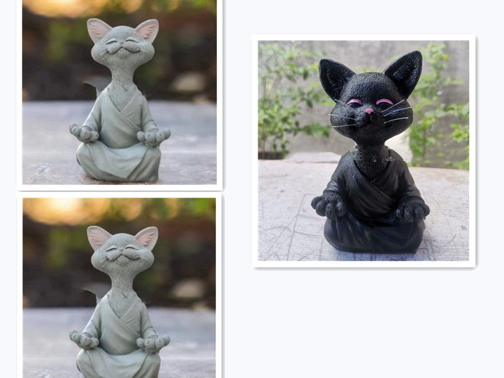 Norvo | Lekker svart Buddha katt figur meditasjon yoga samleobjekt glad katt dekor hjem hagedekorasjon hageornament