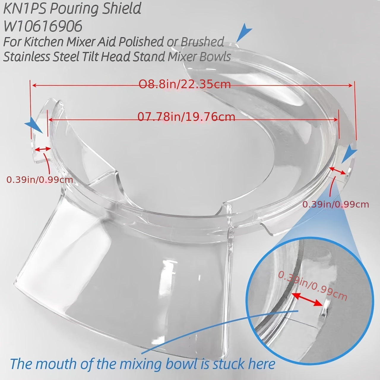 Norvo | Tipping Cover for KitchenAid 4,5 og 5 Quart Tilt-Head Mikserboller – Kompatibel med KN1PS – Gjennomsiktig dekke for polerte eller børstede rustfrie stålsboller