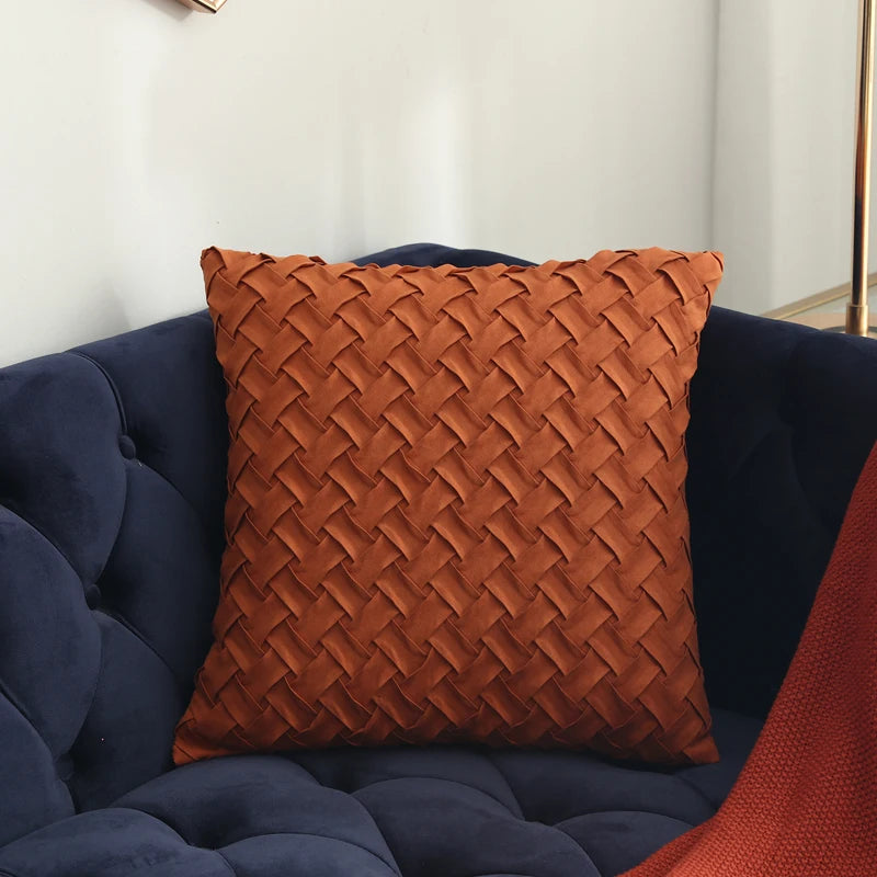 Norvo | Solid gul, brun og mørkerød faux suede putevar